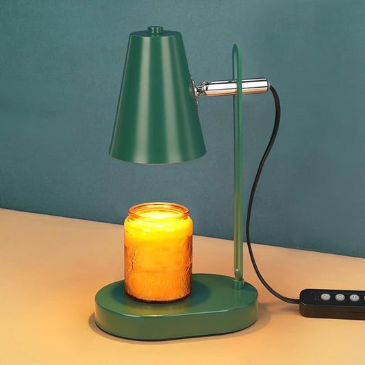 Green Candle Warmer Lamp with Timer, Adjustable Dimmable Candle Lamp Warmer, Candle Lamp with 2 Bulbs for Jar Candles & Scented Wax, Christmas Gifts, Candle Warming Lamp for Bedroom Living Room