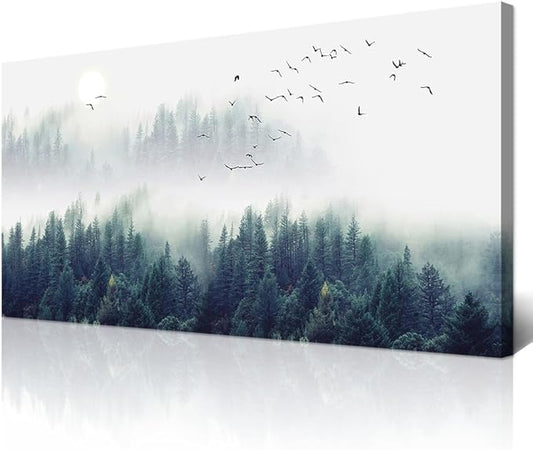 Wapluam Large Wall Art For Living Room Canvas Wall Decor Bedroom Modern Home Decor Office Wall Decoration Fog Forest View Wall Painting Stretched And Framed Pictures Ready To Hang Art Works 48 X 24