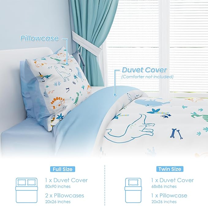 SANDJEST Dinosaur Duvet Cover Sets Twin Size for Kids Boys, Include 1 Polyester Comforter Cover 68x86 Inches and 1 Pillowcase 20x26 Inches, Comforter Not Included, Gift for Christmas Birthday
