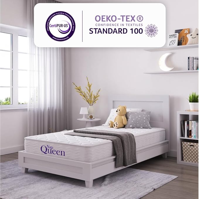NapQueen 6 Inch Innerspring Twin Size Medium Firm Support Relief Mattress, Bed in a Box, White