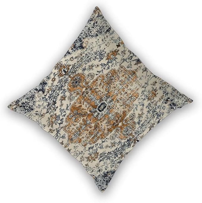 Boho Throw Pillow Covers 20x20 Set of 2, Ethnic Carpet Pattern Pillow Covers Gold Blue Rustic Farmhouse Cushion Cases Linen Decorative Gifts for Couch Sofa Indoor Outdoor