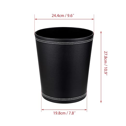 Sumnacon Round Leather Waste Basket,Small Classic PU Trash Garbage Can Under Desk Cabinet, Contemporary Wastebasket Bin for Home Office Laundry Room Living Room Bathroom Office,Black