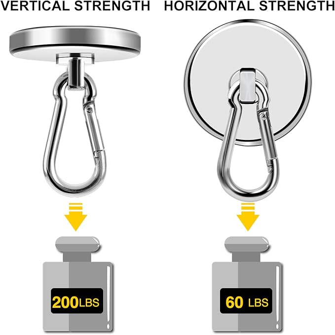DIYMAG Magnetic Hooks, 200LBS Strong Heavy Duty Neodymium Magnet Hooks, Strong Magnetic Hooks for Hanging at Home, Office Locker, Workplace, Refrigerator, Cruise Ship or Travel, 4 Pack