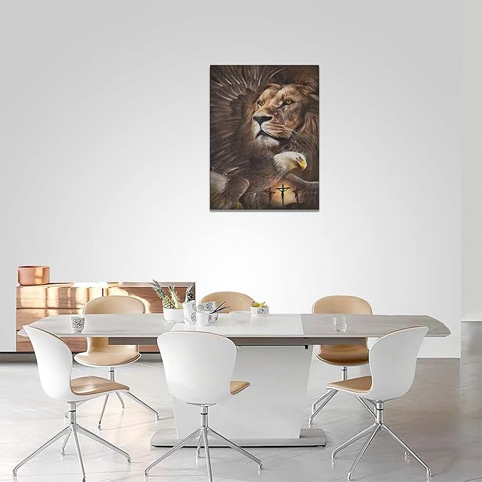 Banonaty Lion Eagle Wall Art Christian Lion of Judah Canvas Prints - Masculine Modern Home Decor for Living Room, Bedroom, Bathroom - Framed 12''x16''