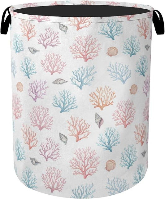 Starfish Coral Foldable Laundry Hamper - Waterproof Fabric Storage Basket with Handles, Clothes Hampers for Laundry,Bedroom,Dorm