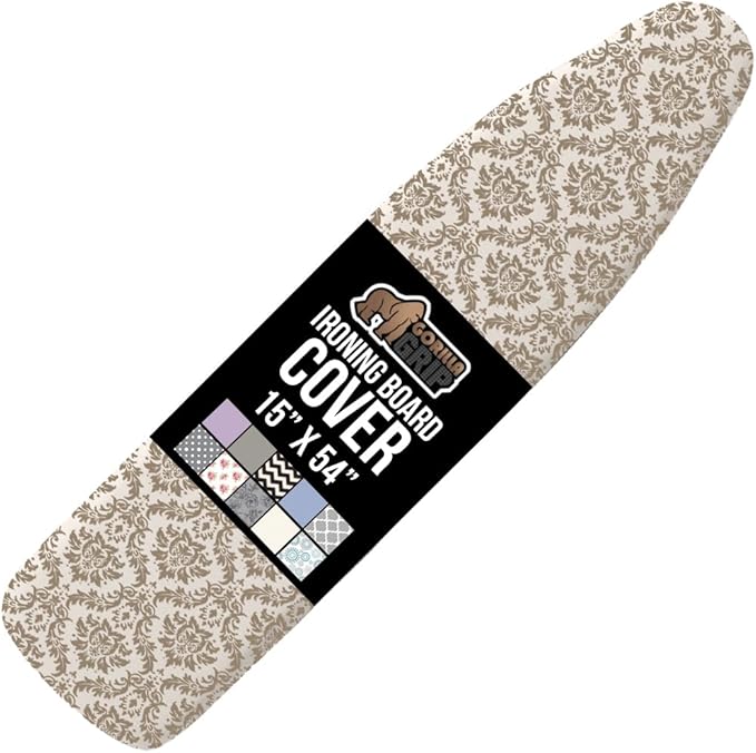 The Original GORILLA GRIP Ironing Board Cover and Pad, Silicone Coating, Thick Scorch Resistant Padding, Heavy Duty Iron Covers Standard Boards, Hook and Loop Fastener Strap, Damask, 15x54