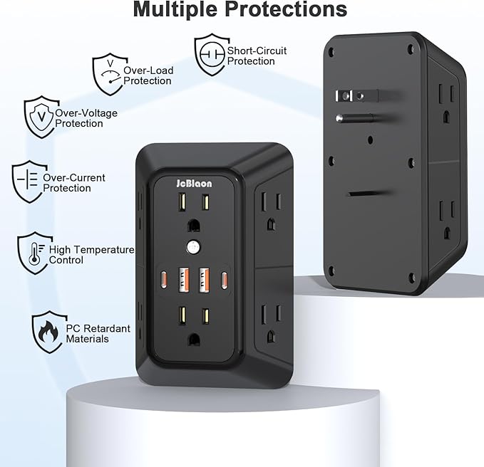 Outlet Extender Surge Protector - 6 Outlet Splitter with 4 USB Ports (2 USB C), Multiple Plug Expander Wall Charger, 3 Sided Multi Plug Wall Adapter Power Strip for Home Office Kitchen Travel