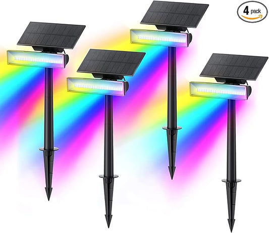 Consciot Solar Spot Lights, 54 LEDs 7 Multicolor Changing, Solar Spotlights Waterproof IP67, Outdoor Spotlights for Yard Garden Landscape, 4 Pack