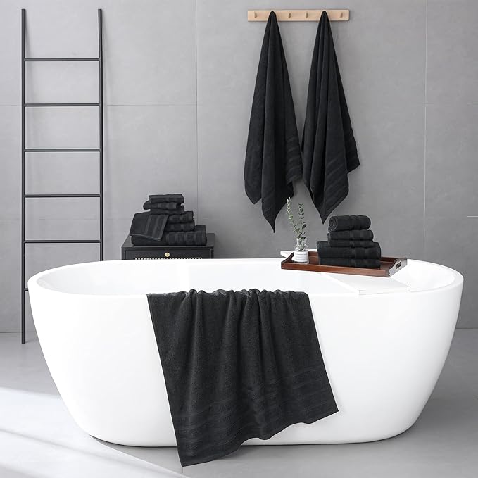 16-Piece Bath Towels Set, 100% Cotton Thick Soft Highly Absorbent Durable, Quick Dry, Bathroom Towels Set (4 Bath Towels, 4 Hand Towels, 8 Washcloths) - Perfect for Daily Use
