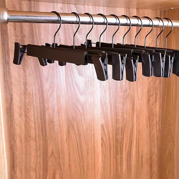 Pants Hangers with Clips, Skirt Hangers, 360 ° Swivel Hooks Space Saving Hanger for Pants, Skirts, Clothes, Jeans (10Pack, Black)