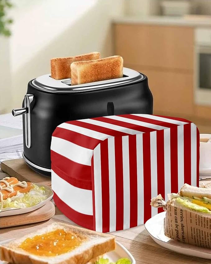 Toaster Cover 4 Slice Red Stripes Toaster Oven Cover with Pockets Vertical Striped Dustproof Bakeware Protector Small Kitchen Appliance Dust Covers and Fingerprint Protection for Women