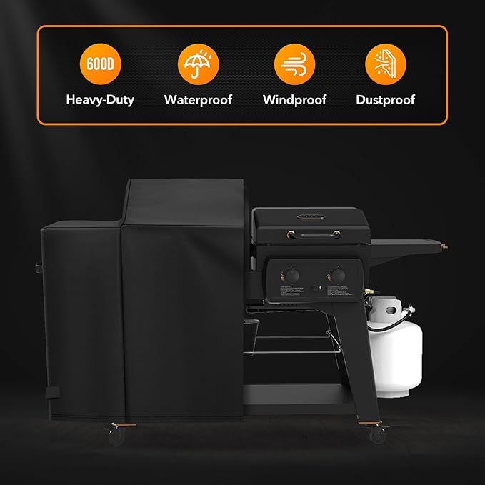 Heavy Duty 600D Polyester Cover Compatible with Pit Boss Charleston 1020 Pellet Grill Gas Griddle Combo PB1020NX Wood Pellet Grill with Handles, All Weather Protection Waterproof Cover