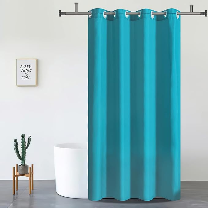 Furlinic Fabric Shower Curtain Liner,No Hooks Required,Waterproof Polyester Heavy Duty Bathroom Curtains with Weighted Hem Lead Wire,Teal Blue,Standard,72x72 Inch.