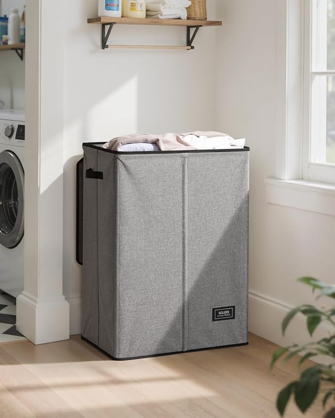 SOLEDI Laundry Hamper with Lid 130L Large & Tall Collapsible Laundry Basket, Clothes Hamper with Bag Removable Easy to Carry, Dirty Hampers for Bedroom, Bathroom, Dorm, College, Grey