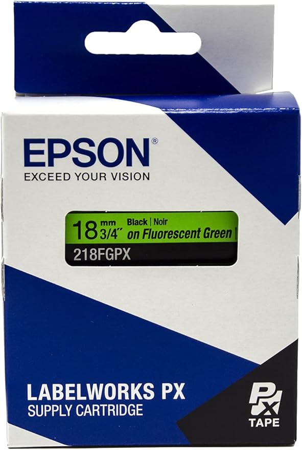 Epson LABELWORKS 218FGPX Genuine PET (Polyester) Tape Cartridge - Black on Fluorescent Green Label Maker Tape - 3/4" (18MM) Wide, 30'