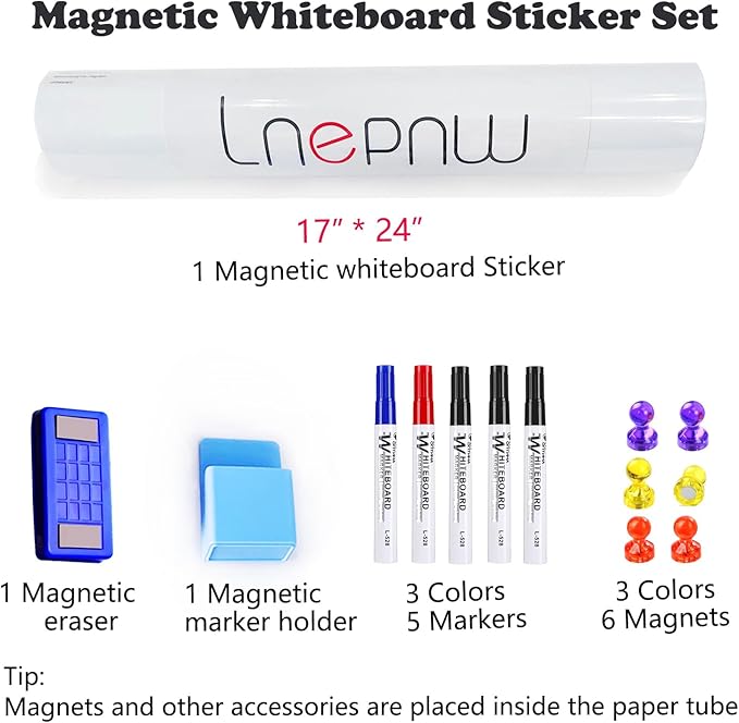 Magnetic Dry Erase Whiteboard Paper 17" x 24" Self Adhesive White Board Sticke with Marker, Magnetic Eraser, Magnets for Kid Whiteboard Stick Wall Peel and Stick Wallpaper Office Home