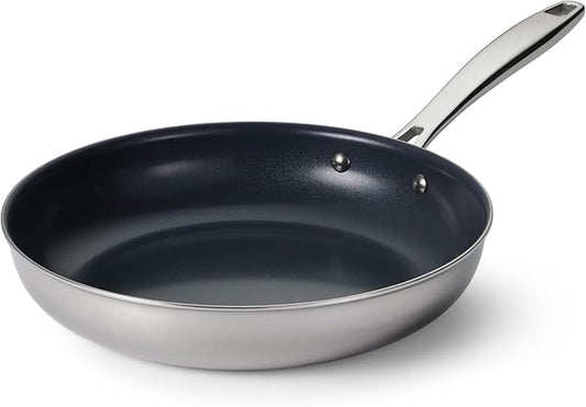 Tramontina Signature 10-Inch Tri-Ply Clad Stainless Steel Frying Pan with Ceramic Non Stick Interior, Induction-Ready Nonstick Skillet, Oven-Safe, Dishwasher-Safe
