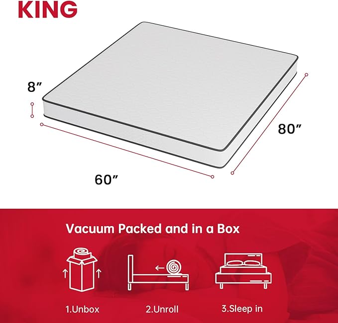 PayLessHere 8 Inch Mattress Medium Firm Spring Mattress Cool Sleep Pressure Relief King Size Mattress in a Box Fiberglass Free CertiPUR-US Certified Breathable Foams Mattress