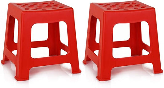 Mintra Home Light Duty Plastic Stools 2pk (12.5in Height, Red)