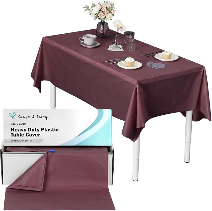 Craft And Party, 54 in x 300 feet Brown Plastic Table Cover Roll for Party, Banquet, Picnic, Kids Activities for Any Size and Shape Table (Brown, 54" x 300ft)