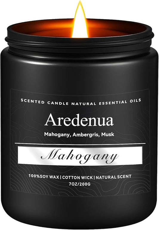 Mahogany Candle, Manly Scented Candles for Home, Masculine Candle Gifts for Men - 7oz Soy Candles for Home Scented, 50 Hours Burn Time, Perfect for Relaxing Home Fragrance