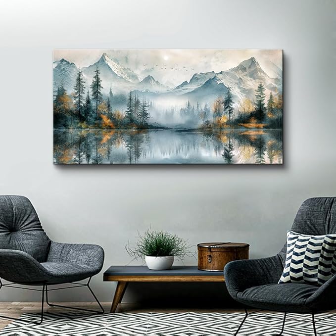 MHARTK66 Large Wall Art For Living Room Canvas Wall Decor For Bedroom Modern Office Decorations Forest Trees Landscape Pictures Lake View Wall Paintings Canvas Artworks Ready To Hang Home Decor