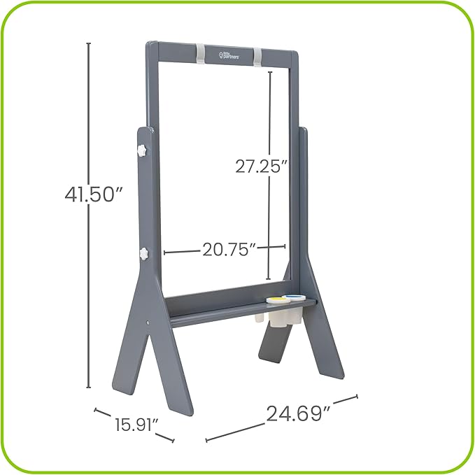 Little Partners Peek-A-Boo Art Toddler Easel, Children's Two-Sided Adjustable Height Clear Acrylic Paint Station for Kids with Built-in Storage, Eraser, Paint Containers (Earl Grey)