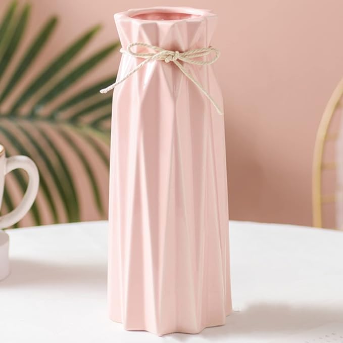 Ceramic Pink Vase Flower Vase for Home Decor Modern Style 9.5 inch Tall Vase for Table Shelf Home Decor Vase for Fireplace Bedroom Kitchen Living Room Wedding Office Desk Birthday Gifts