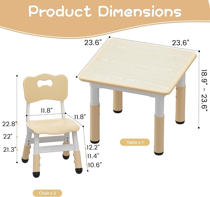 GAOMON Kids Table and 2 Chairs Set with Graffiti Desktop, Height Adjustable Toddler Table and Chairs Set for Reading, Drawing, Playing, Eating