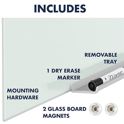 Quartet Glass Whiteboard, Magnetic Dry Erase Board, Wall Mounted Whiteboard for Office, School and Home, 50"W x 28"H, White (G5028IMW)