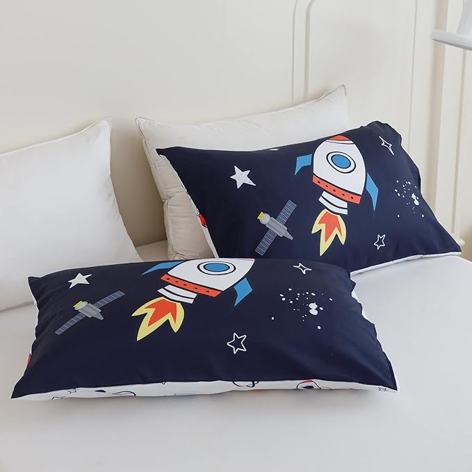 RYNGHIPY Kids Comforter Set, Full Size, Cute Space Rocket Bedding Set for Boys & Girls, Space Themed Teen Boy Bedding