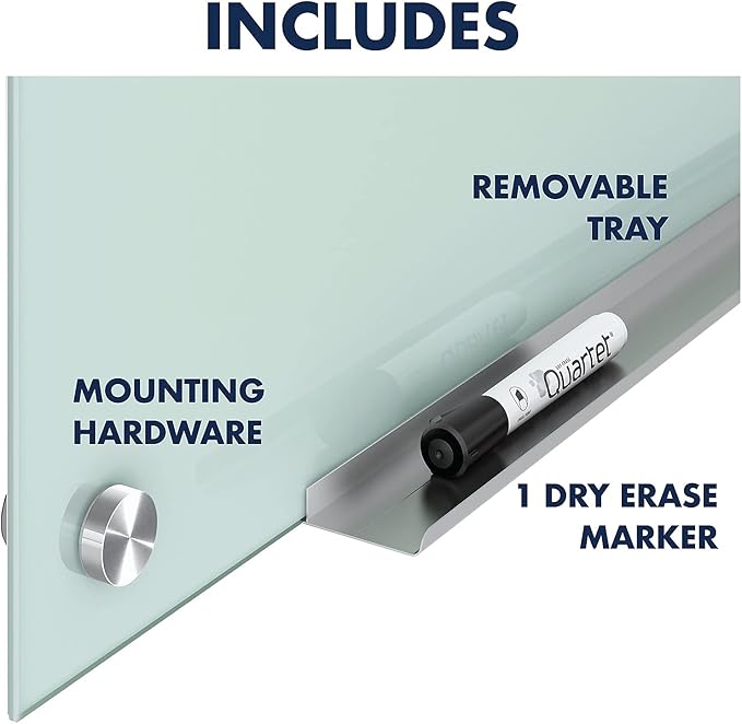Quartet Whiteboard, Glass Dry Erase Board, Non-Magnetic, 8' x 4', Infinity Frameless Mounting, Frosted Surface, Accessory Tray and 1 Dry Erase Marker (G9648F)