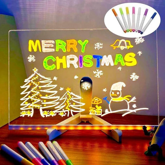 LED Note Board with Colors, Acrylic Dry Erase Board with Light and 7 Colorful Pens, Light up Dry Erase Board with Stand for Family/Office/School/bar/Cafe (11.8 X 7.9”)