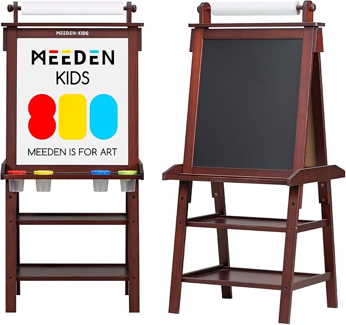 MEEDEN Art Easel for Kids: Double-Sided Wooden Kids Easel with Paper Roll for Boys Girls - All-in-One Kids Art Easel with Chalkboard & Magnetic Whiteboard or Aged 4-8, 8-12 Painting Drawing