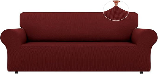 LURKA Stretch Oversized Sofa Slipcovers 1 Piece Couch Covers for 3 Cushion Couch Sofa Furniture Protector Full Sofa Covers with Elastic Bottom for Kids and Pet (X-Large,Dark Red)