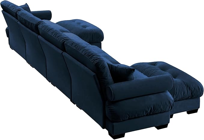 Ball & Cast 166" U Shaped Couch Sectional Couch,4 Seater Modular Couchs with Round Bolster Armrest,6 Pillows,Waist Pillows,Modern Corner Sofa w/ 2 Removable Ottomans,for Living Room,Blue