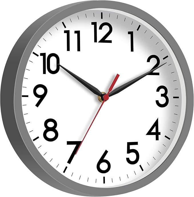 AKCISOT Wall Clock 8 Inch Silent Non-Ticking Modern Clocks Battery Operated - Analog Small Classic for Office, Home, Bathroom, Kitchen, Bedroom, School(Gray)