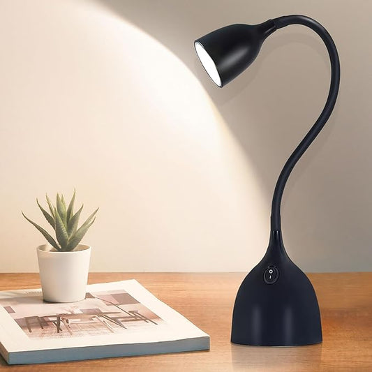 Desk Lamp for Home Office, LED Reading Light, Small Adjustable Flexible Gooseneck Table Lamp, Eye-Caring Desk Lamp for College Dorm Room Study Lamp, Black