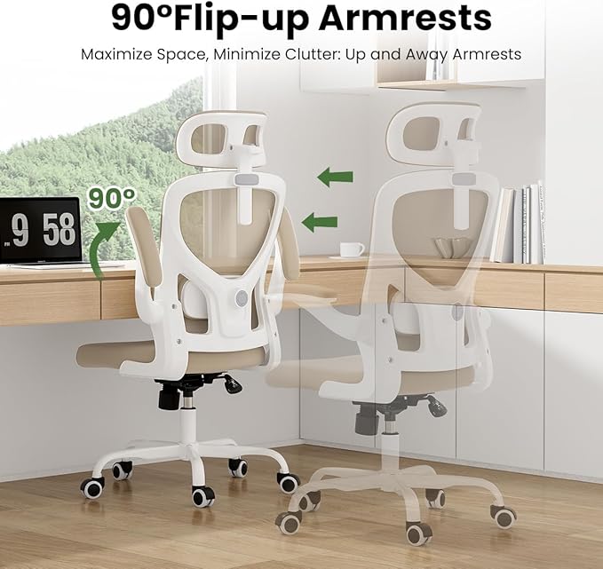 Soohow Ergonomic Office Chair,Home Office Desk Chair with Adjustable Lumbar Support Armrests,Comfy Computer Desk Chair with Headrest,for Home and Office, Khaki