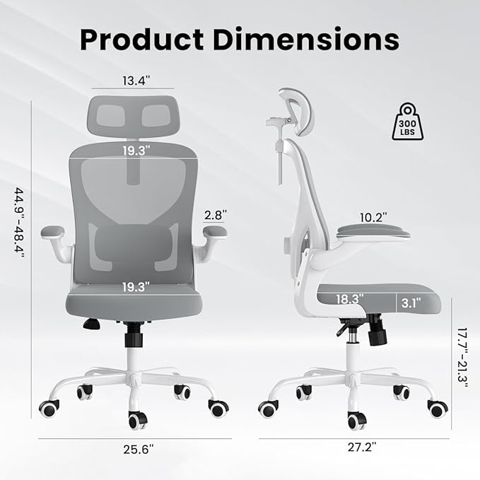 Soohow Ergonomic Office Chair,Home Office Desk Chair with Adjustable Lumbar Support Armrests,Comfy Computer Desk Chair with Headrest,for Home and Office, Gray
