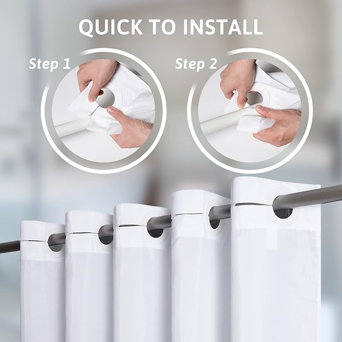 Furlinic White No Hook Small Stall Shower Curtain 48x78 Inch,Half Narrow Size Polyester Fabric Bathroom Curtains with 6 Plastic Split Grommets,Hotel Quality Waterproof Washable Bath Curtain