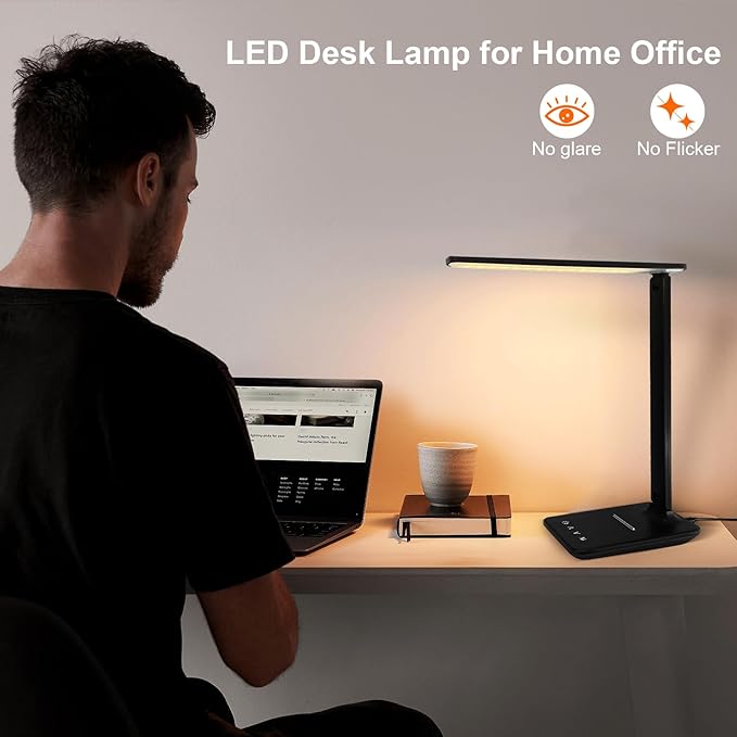 karidi LED Desk Lamp Dimmable Table Lamp with USB Charging Port, 5 Lighting Modes, Sensitive Control, Foldable Portable Desk Light for Home Office Bedroom Reading