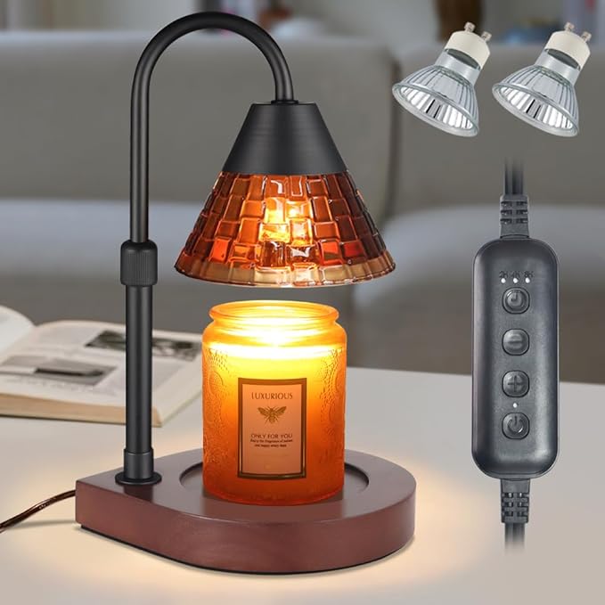Candle Warmer Lamp with Timer, Dimmable Electric Candle Warmer,Candle Melter for Scented Candles Top-Down Candle Melting,Home Decor Mothers Day Birthday Gifts for Women Mom Grandma(Brown Glass)