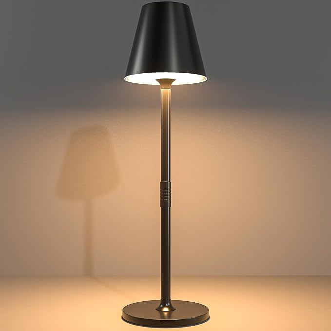 Modern LED Cordless Table Lamp, 4000mAh Rechargeable Battery, 3 Level Brightness Night Light, Metal Shell, Minimalist Design, for Couples Dinner/Coffee Table/Restaurant/Bedroom, Black