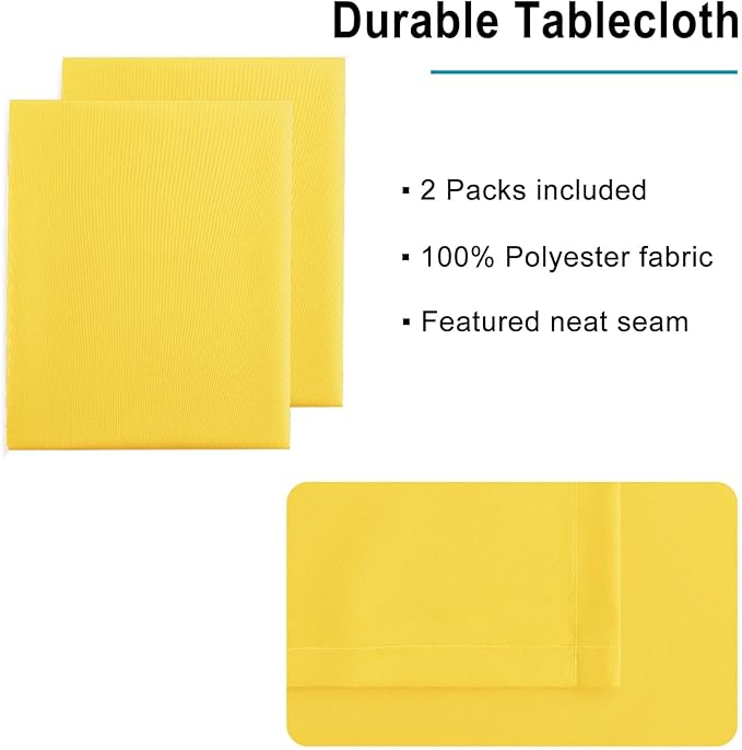 Hiasan 2 Pieces Yellow Rectangle Tablecloth - Spillproof and Waterproof Washable Table Cloth for Dining Room Kitchen Camping, 54 x 80 Inch