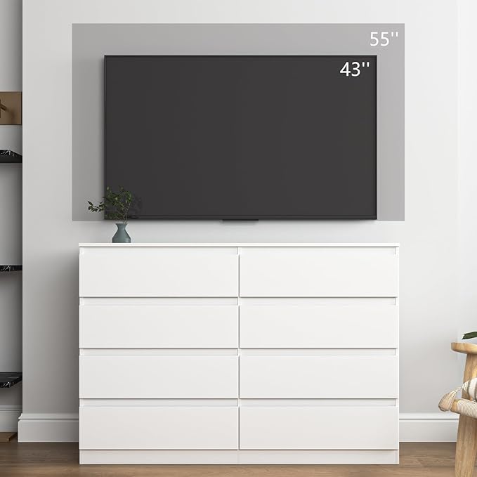 White Dresser for Bedroom,Modern Large 8 Drawer Dresser with Deep Drawer,Wide Storage Chest of Drawer for Closet, Bedroom Storage Furniture,TV Stand for Living Room