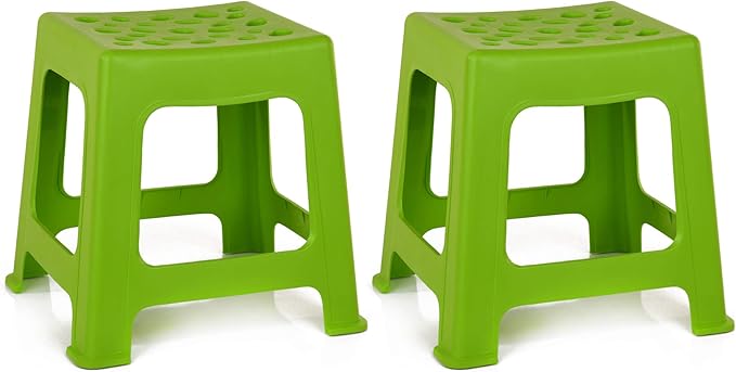 Mintra Home Light Duty Plastic Stools 2pk (12.5in Height, Lime Green)