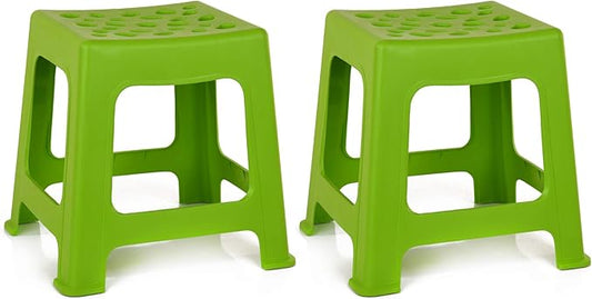 Mintra Home Light Duty Plastic Stools 2pk (12.5in Height, Lime Green)