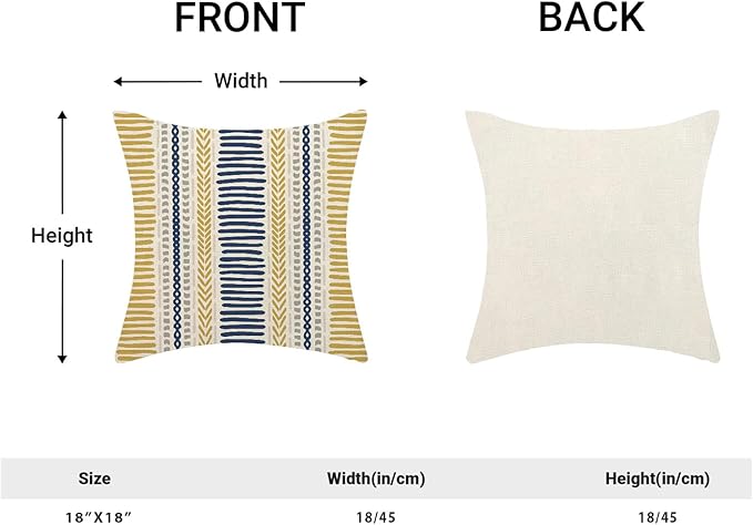 Boho Pillow Covers 18x18 Set of Yellow Blue Stripes Throw Pillow Covers Outdoor Decoration,Bohemian Abstract Modern Decor Pillowcase Farmhouse Linen Decorative Cushion Cover for Sofa Couch