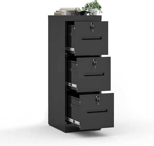 3 Drawer Metal File Cabinet with 3 Unique Locks Heavy Duty Locking File Cabinets Home Office Steel Filing Cabinet Vertical File Cabinets for Legal/Letter Size File,Assembly Required
